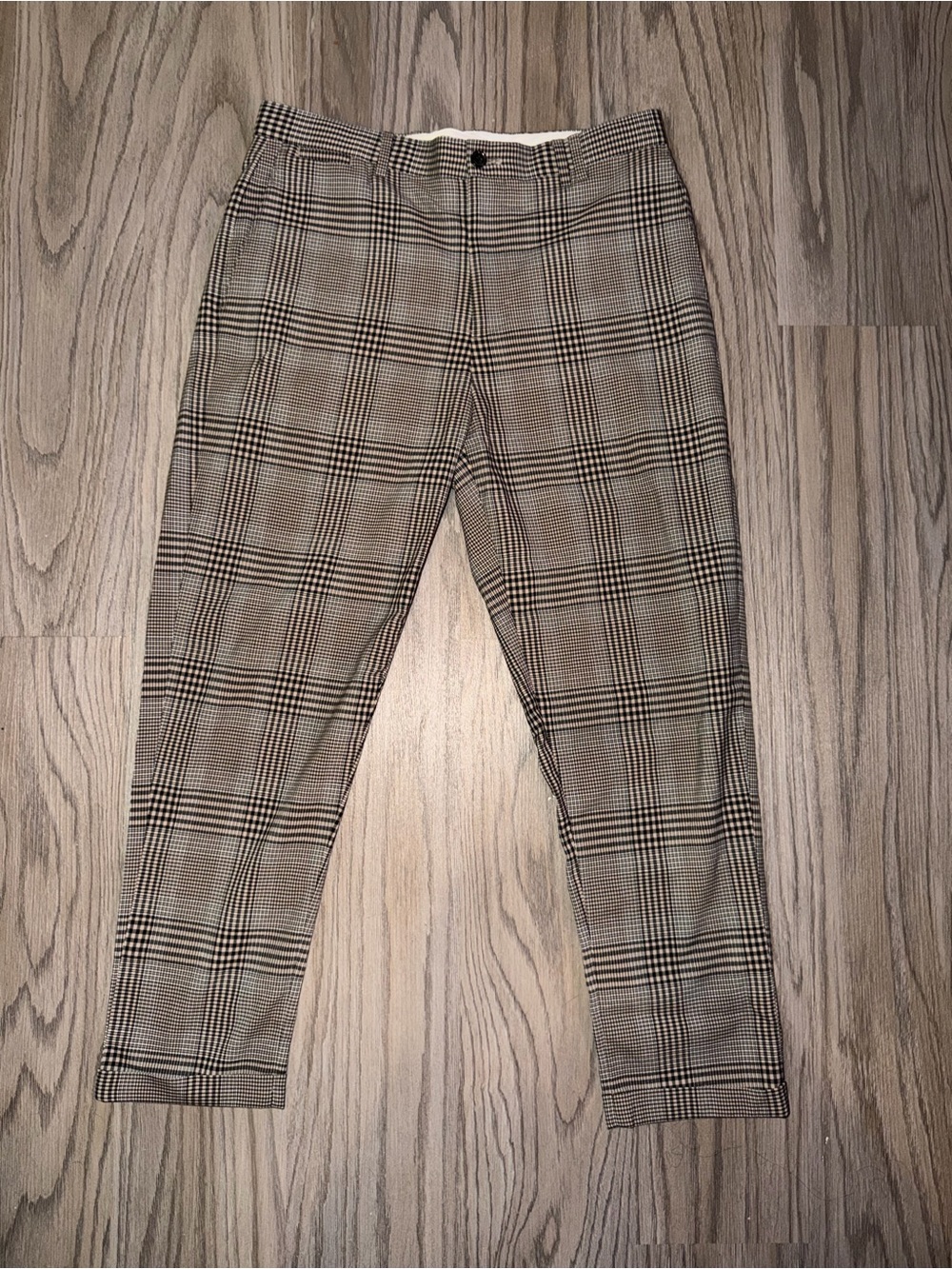 Zara Plaid Slim Chinos - Beige, Black